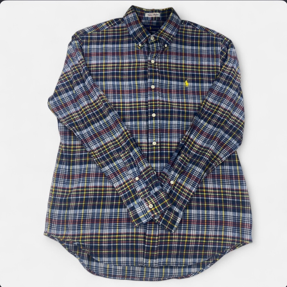 Ralph Lauren Indian Madras Men’s Plaid Button Down Shirt Blue Multicolor Large